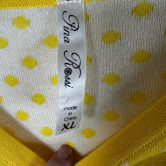 Pina Rossi Yellow White Polka Dots Button Down Cardigan Sweater Women’s XL - Picture 5 of 9